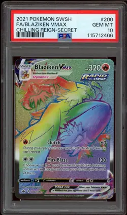 Pokemon PSA 10 Blaziken VMAX 200/198 Chilling Reign Rainbow Secret Rare Mint - Image 1