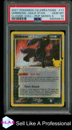 UMBREON-GOLD STAR CLASSIC COLL-POP SERIES 5 POKEMON CELEBRATIONS 2021 17 PSA 10 - Image 1