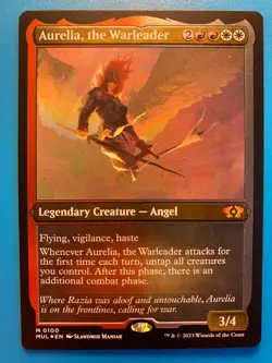 MTG 1x FOIL ETCHED Aurelia, the Warleader 100 MOM Multiverse Legends Magic x1 NM - Image 1