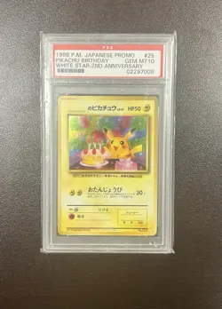 1998 Pokemon Japanese Promo Pikachu Birthday White Star 2nd Anniversary PSA 10 - Image 1
