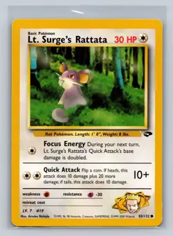 Lt. Surge's Rattata 85/132 - Gym Challenge Set - Pokemon Card - Lightly Played - Image 1