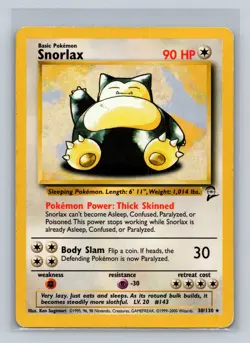Snorlax - 30/130 - Pokemon Base Set 2 Rare Card WOTC MP - Image 1