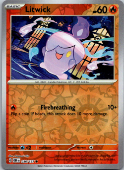 POKEMON Card - Litwick 036/197 - Reverse Holo - Obsidian Flames - NM - Image 1