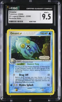 CGC 9.5 MINT+ Omastar EX Legend Maker 23/92 Reverse Holo STAMPED Pokemon Card - Image 1