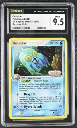 CGC 9.5 MINT+ Omastar EX Legend Maker 23/92 Reverse Holo Stamped Pokemon Card - Image 1