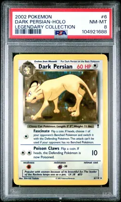 2002 Pokemon Legendary Collection Dark Persian Holo Legendary Collection PSA 8 - Image 1