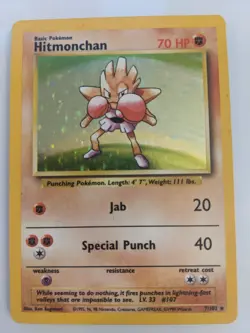 Pokemon TCG Hitmonchan Base Set 7/102 Holo Unlimited Holo Rare - Image 1