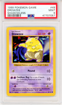 1999 POKEMON GAME DROWZEE SHADOWLESS - PSA 9 - #49 49/102 GENUINE - Image 1