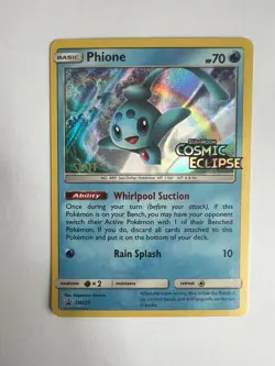 Pokemon TCG: Phione SM220 PRE RELEASE STAFF STAMPED Cosmic Eclipse Promo - Image 1