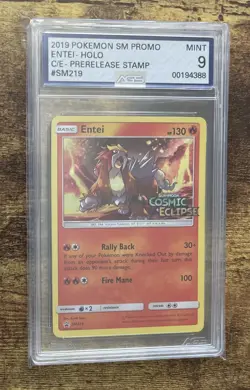 2019 Pokemon Cosmic Eclipse Pre-Release Stamp Entei Promo #SM219 AGS 9 - Image 1