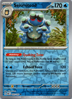 🔥Pokemon - Seismitoad - Reverse Holo - 052/197 - Obsidian Flames - (NM)🔥 - Image 1