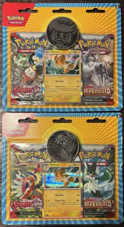 2 Pokemon TCG Scarlet & Violet + Paldea Evolved Blister Pack Pawmot Promo Sealed - Image 1