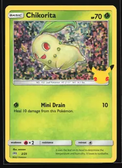 Chikorita 2/25 McDonald's 25th Anniversary Holo Promo Pokemon Card - Image 1