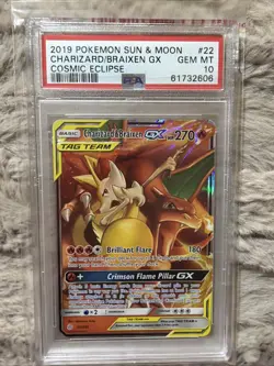 Pokemon TCG Charizard Braixen Tag Team GX 22/236 Cosmic Eclipse PSA 10 - Image 1