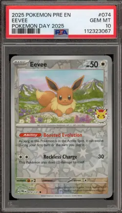 Pokemon Eevee Pokemon Day 2025 Prismatic Evolutions Reverse Holo #074 PSA 10 - Image 1