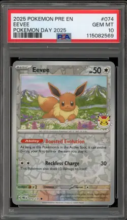Pokemon Eevee Pokemon Day 2025 Prismatic Evolutions Reverse Holo #074 PSA 10 - Image 1