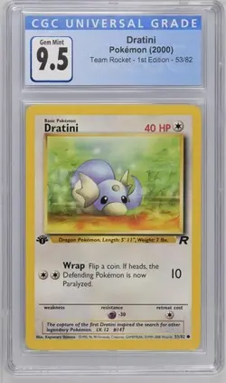 CGC 9.5 GEM MINT 10 Dratini Team Rocket 1st Edition 53/82 Pokemon 2000 Non-Holo - Image 1