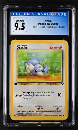 CGC 9.5 GEM MINT 10 Dratini Team Rocket 1st Edition 53/82 Pokemon 2000 Non-Holo - Image 1