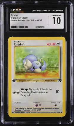 2000 Pokemon Rocket 53/82 Dratini - GEM Mint - 1st Edition - PSA CGC 10 - Image 1