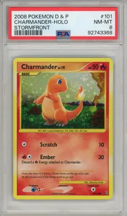 Charmander 101/100 Holo Secret Rare Pokemon 2008 D&P Stormfront PSA 8 NM-MT - Image 1