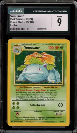 Pokemon Venusaur Base Set Unlimited Holo Rare #15 CGC 9 Mint - Image 1