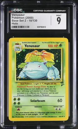 CGC 9 MINT Venusaur 2000 Base Set 2 18/130 Holo Pokemon Card - Image 1