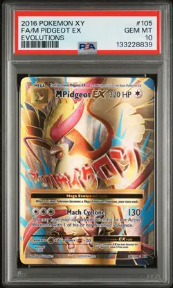 2016 POKEMON XY EVOLUTIONS #105 FULL ART/M PIDGEOT EX PSA 10 - Image 1
