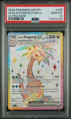 PSA 10 Alolan Exeggutor ex #225/191 Ultra Rare Pokemon SV08: Surging Sparks - Image 1