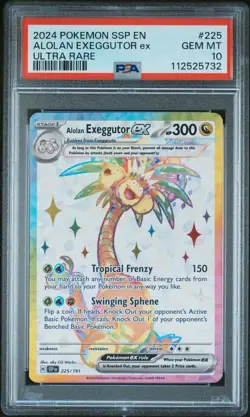 PSA 10 Alolan Exeggutor ex #225/191 Ultra Rare Pokemon SV08: Surging Sparks - Image 1