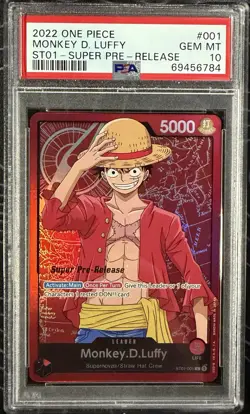 2022 ONE PIECE ST01-001 MONKEY D. LUFFY SUPER PRE RELEASE PSA 10 GEM MINT - Image 1