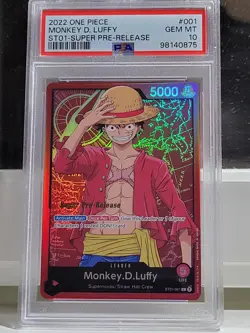 2022 ONE PIECE ST01-001 MONKEY D. LUFFY SUPER PRE RELEASE PSA 10 GEM MINT GRAIL - Image 1