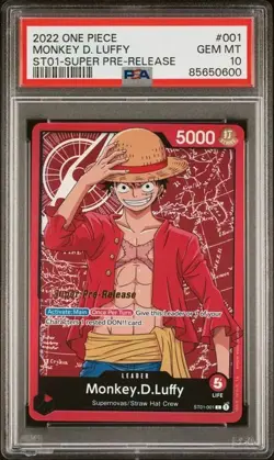 2022 ONE PIECE ST01-001 MONKEY D. LUFFY SUPER PRE RELEASE PSA 10 GEM MINT - Image 1