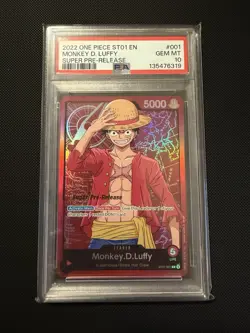 One Piece 2022 Super Pre-Release Monkey D. Luffy Leader ST01-001 PSA 10 Gem Mint - Image 1