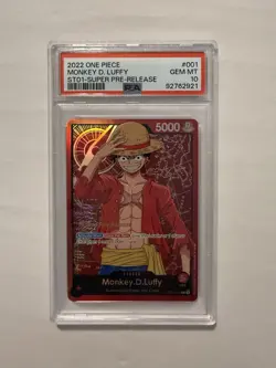2022 One Piece Super Pre-Release Monkey D. Luffy Leader ST01-001 PSA 10 Gem Mint - Image 1
