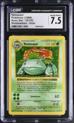 Venusaur 15/102 Shadowless Holo Base Set Pokemon CGC 7.5 Near Mint+ *011 - Image 1