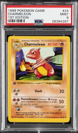 1999 POKEMON BASE SET 1ST EDITION #24 CHARMELEON PSA 9 - Image 1