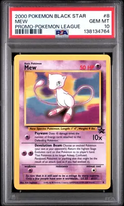 2000 POKEMON PROMO BLACK STAR POKEMON LEAGUE #8 MEW PSA 10 - Image 1