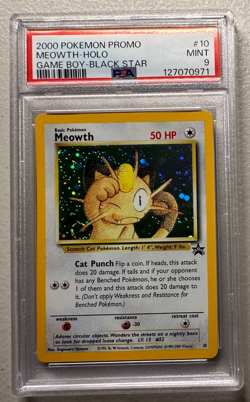 2000 Pokemon Promo Meowth Holo Game Boy Black Star With Swirl PSA 9 - Image 1