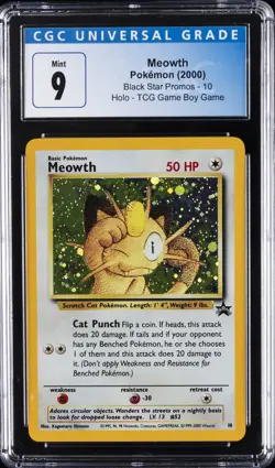 2000 POKEMON BLACK STAR GAME BOY PROMO #10 MEOWTH CGC 9 - Image 1