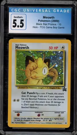 Pokemon Meowth TCG Game Boy Black Star Holo Promo #10 CGC 5.5 - Image 1