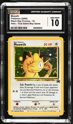 Meowth # 10 Holo Pokemon Black Star Promo Game Boy Game 2000 CGC Gem Mint 10 - Image 1