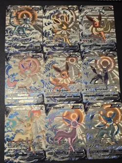 9x Lot Eeveelution Eevee CUSTOM Stained Glass Holo Van Gogh Shiny Texture Cards - Image 1