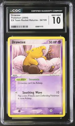 CGC 10 GEM MINT Drowzee 2004 EX Team Rocket Returns 54/109 Pokemon Card - Image 1
