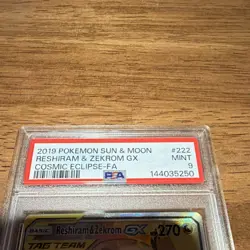 Pokemon Reshiram & Zekrom GX Full Art TAG TEAM 222/236 Cosmic Eclipse PSA 9 Holo - Image 4