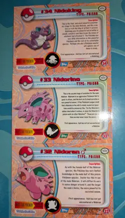 Topps Pokemon Nidoran, Nidorino, Nidoking Non Holo NM - Image 2