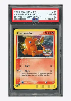 Pokemon PSA 10 Charmander Holo 2003 98/97 Dragon City Championships English - Image 1