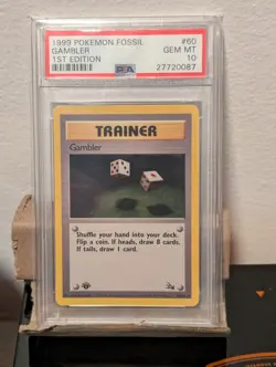 1st Edition Fossil Set - Gambler PSA 10 GEM MINT - Pokemon 1999 Trainer Card - Image 1