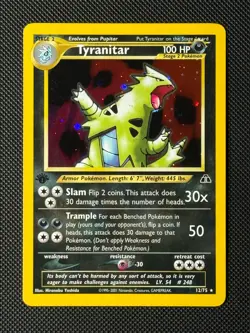 Pokemon Cards Tyranitar 12/75 1ST EDITION Holo Neo Discovery Holo Rare NM - Image 1