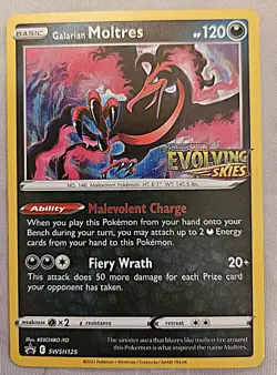 Pokemon Galarian Moltres Evolving Skies Prerelease Promo Holo SWSH125 NM - Image 1