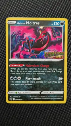 Pokemon Galarian Moltres SWSH125 Evolving Skies Prerelease Promo Holo - Image 1